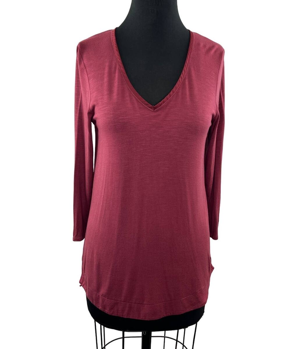 Anthro Pure + Good Red V-Neck 3/4 Sleeve Tunic Top Dolman Lightweight Pullover M